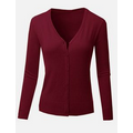 Ladies Cotton Fine Gauge V-Neck Cardigan Sweater